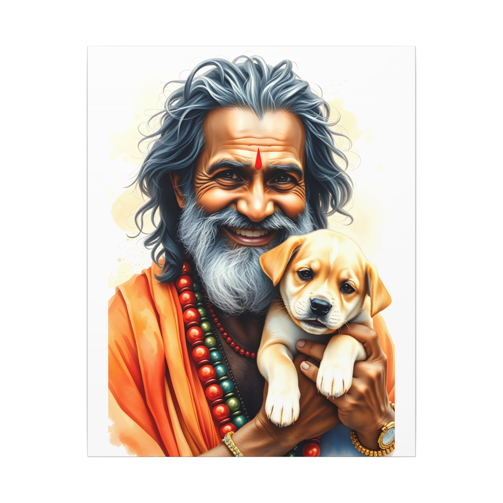 Hindu Saint with a Puppy Canvas Art | Gallery Wraps - Image 5