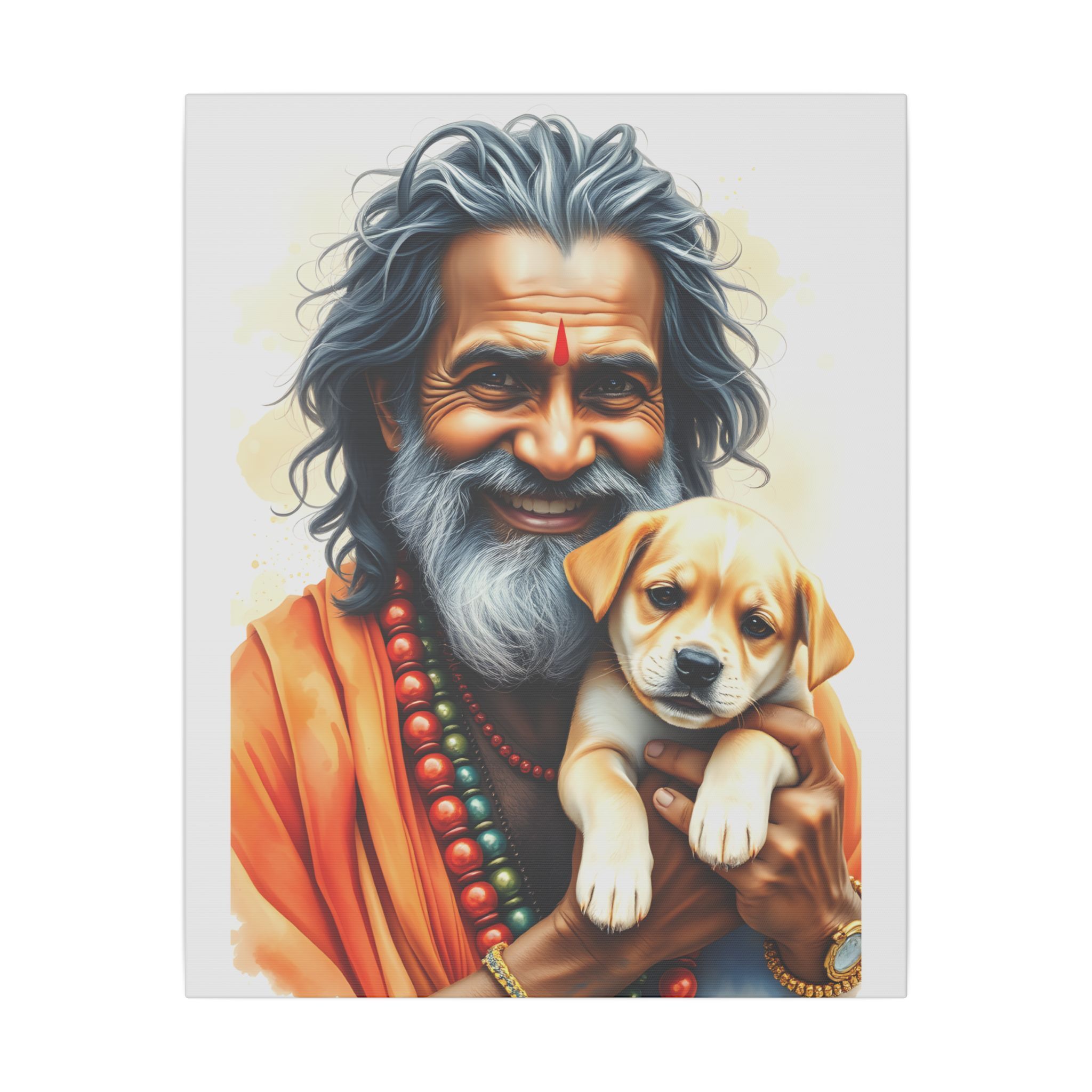 Hindu Saint with a Puppy Canvas Art | Gallery Wraps