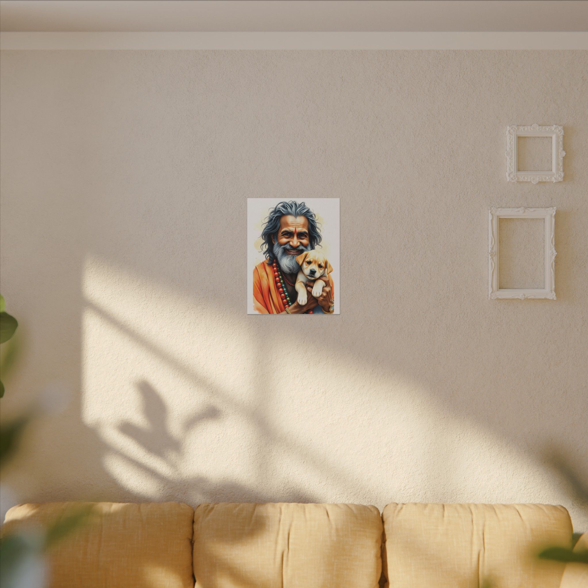 Hindu Saint with a Puppy Canvas Art | Gallery Wraps - Image 3
