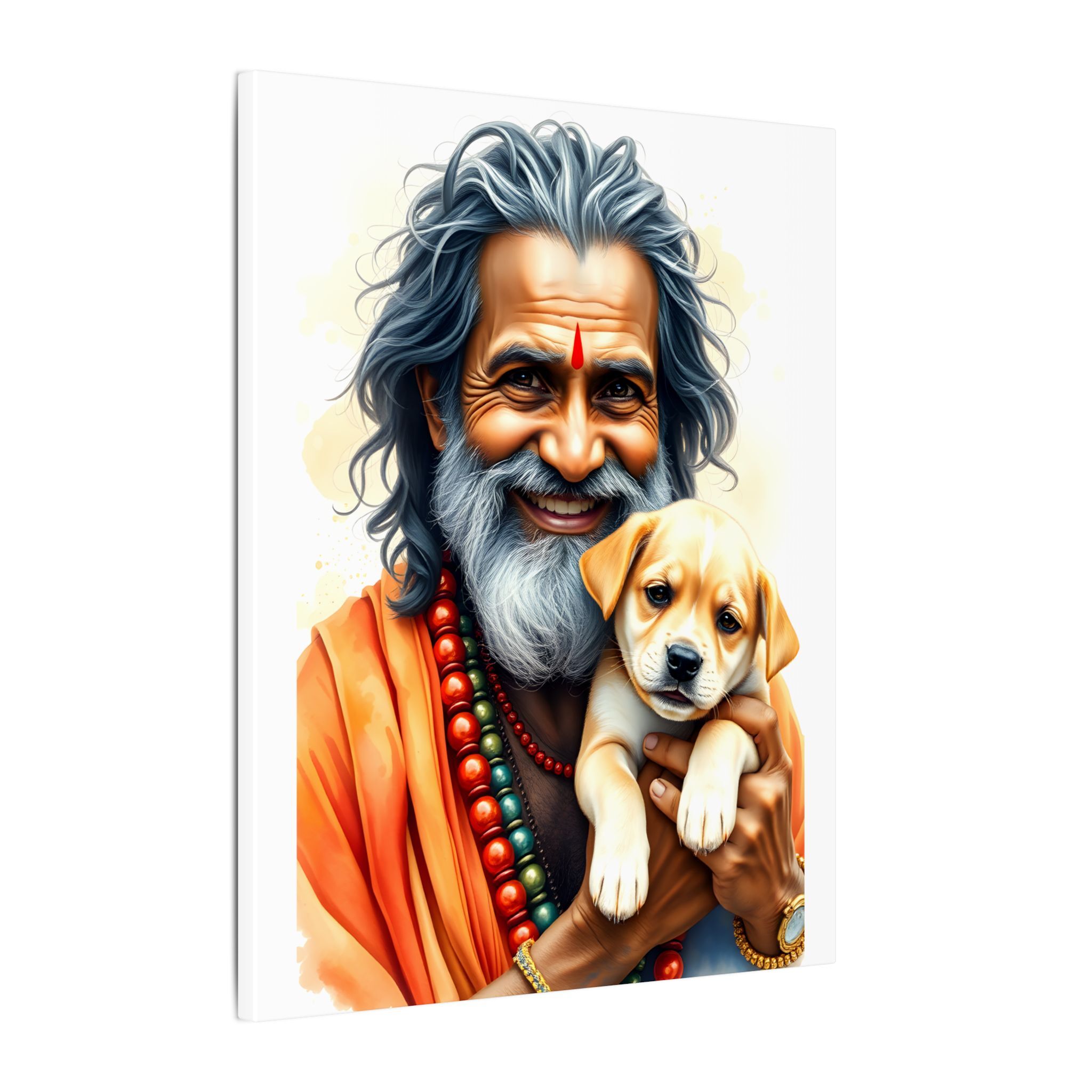 Hindu Saint with a Puppy Canvas Art | Gallery Wraps - Image 2